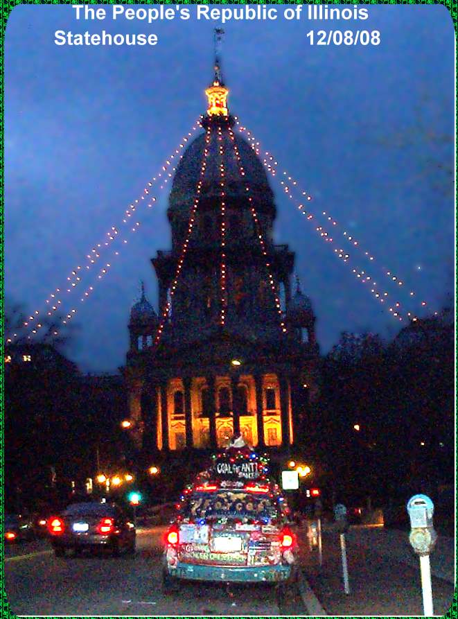 photograph of Liberty Van smokers rights in front of Statehouse of the People's Republic of Illinois, December 8, 2008