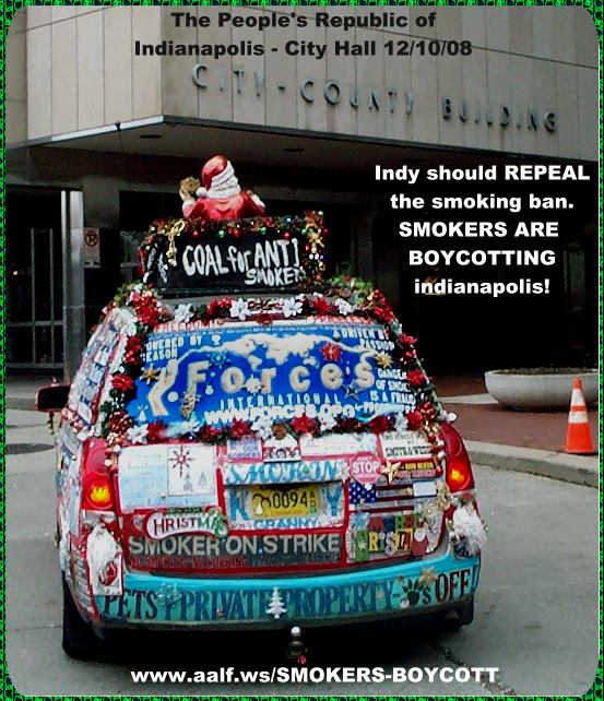 Liberty Van Smokers Rights van in front of City Hall in The People's Republic of Indianapolis.  We are BOYCOTTING Indianapolis plus all Indiana counties and cities that have smoking bans