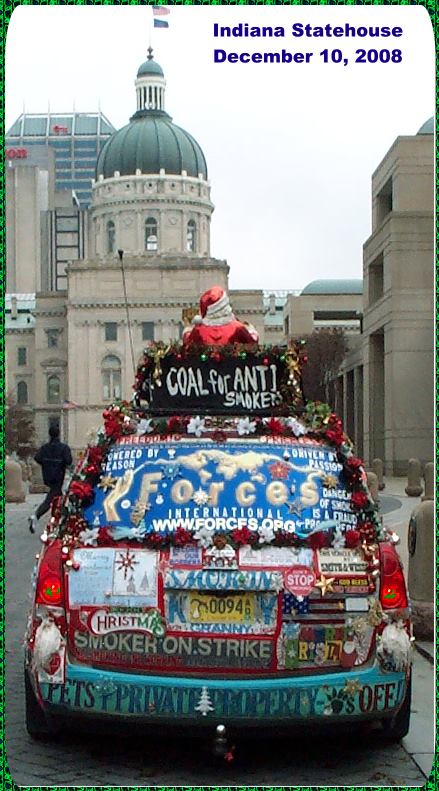 photograph Liberty Van smokersrightsvan in front of Indiana State Capitos statehouse in Indianapolis